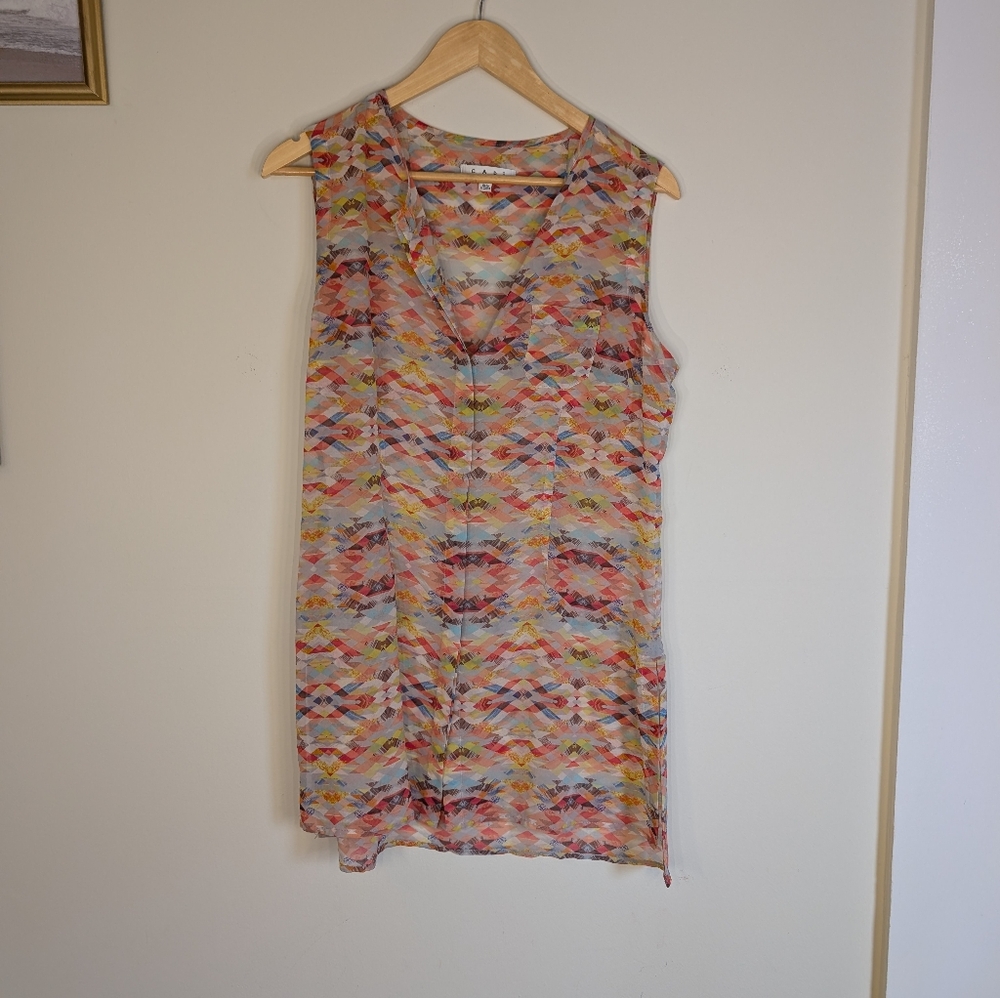 Cabi Avery Tunic Top Medium Style 760 Colorful Geometric Aztec Sleeveless